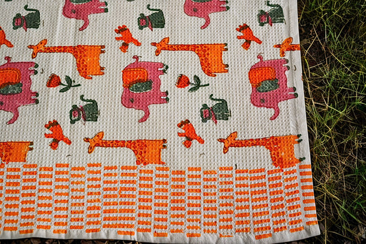 Safari Fun- hand block printed Soft Cotton Bath Towel (Quick Dry, 100% Cotton) for kids