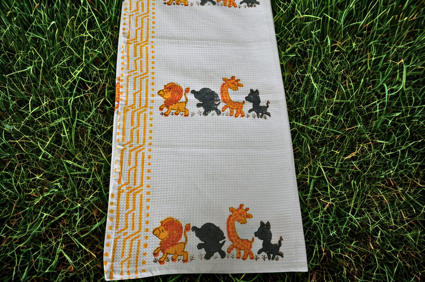 Jungle Parade – hand block printed Soft Cotton Bath Towel (Quick Dry, 100% Cotton) for kids 🦁🦒🐘