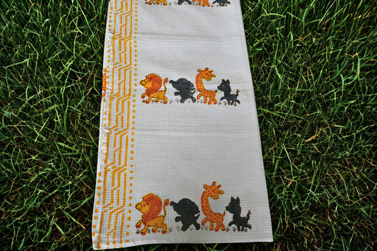 Jungle Parade – hand block printed Soft Cotton Bath Towel (Quick Dry, 100% Cotton) for kids 🦁🦒🐘