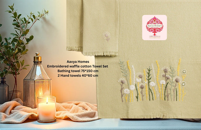 Sage green embroidered towel set
