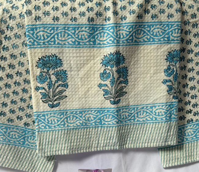 hand block printed bath towel set with floral patterns 