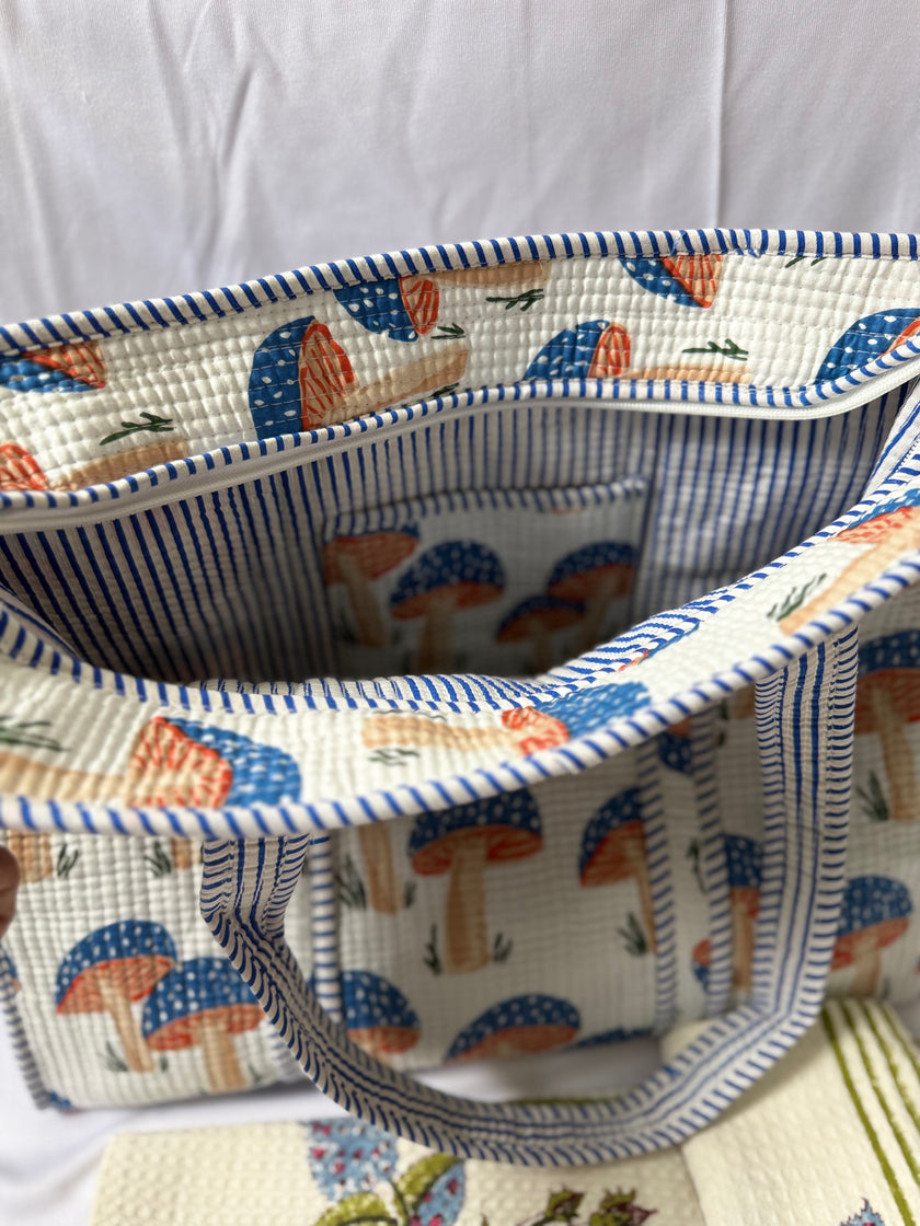 Tipsy Missy Everyday Essentials Tote bag|Hand Block Printed Quilted Bag| Aavya Homes