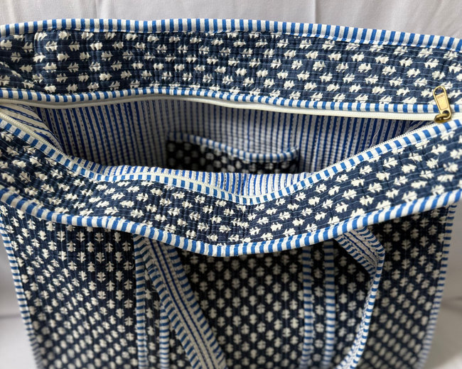 Blue and white patterned bag 