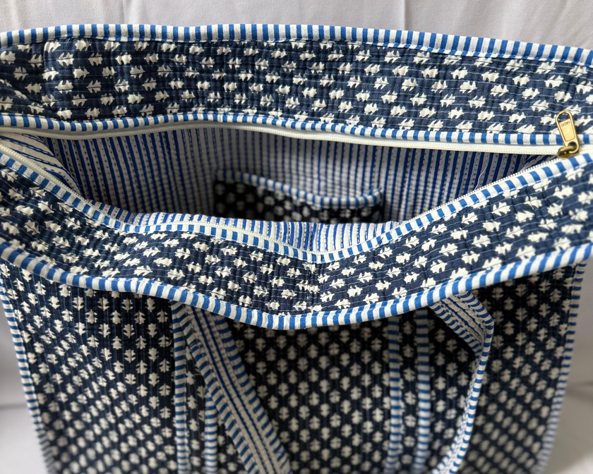 Blue and white patterned bag 