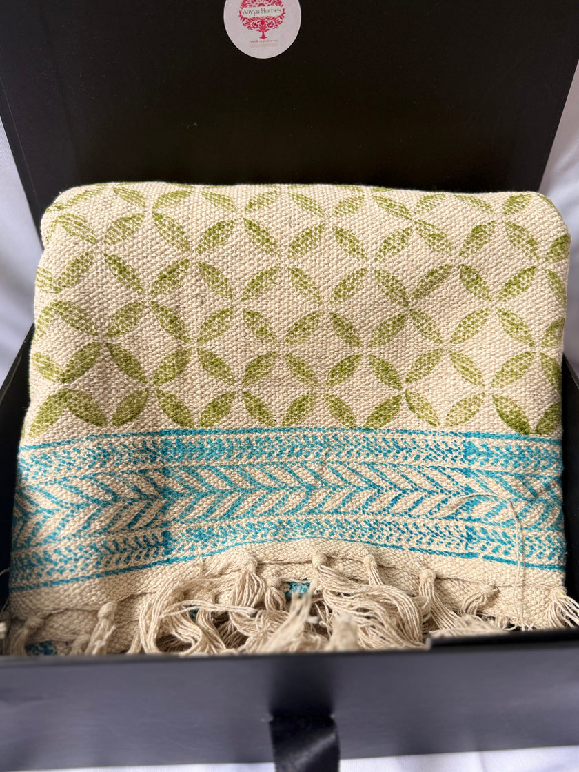 Rug with floral patterns and fringes on a white background