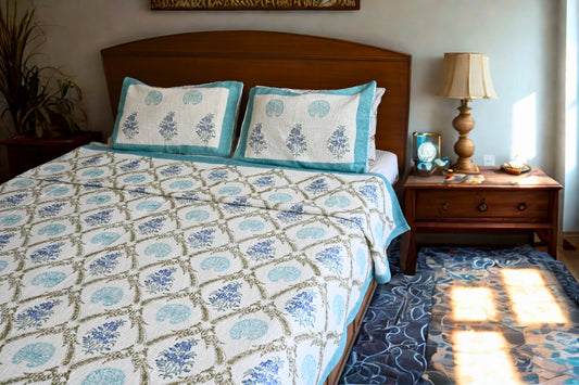 Coastal Fern – Slub Cotton Bedcover for Summer Homes | Handmade in India