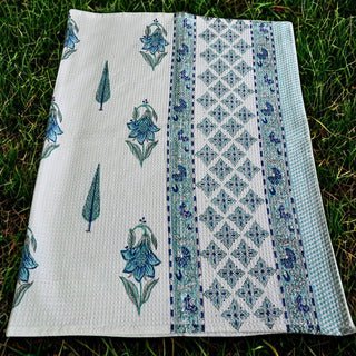 Blue Mirage – Hand Block Printed Soft Cotton Bath Towel (Quick Dry, 100% Cotton) - Aavya Homes