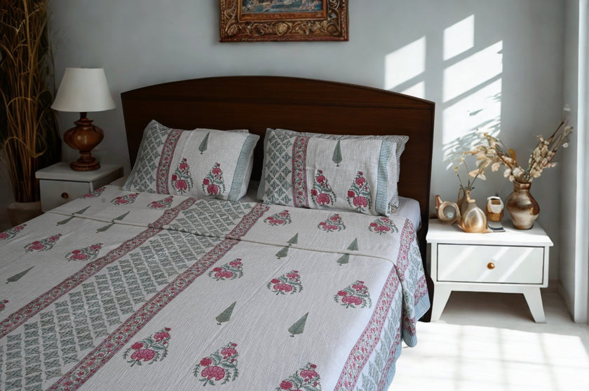 Blush Kora – Minimal Cotton Bedcover in Slub Weave | Handmade in India - Aavya Homes