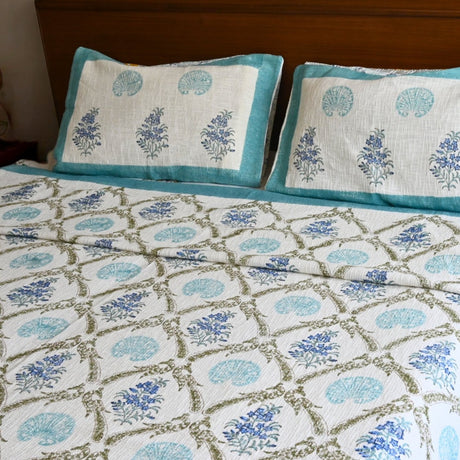 Coastal Fern – Slub Cotton Bedcover for Summer Homes | Handmade in India - Aavya Homes