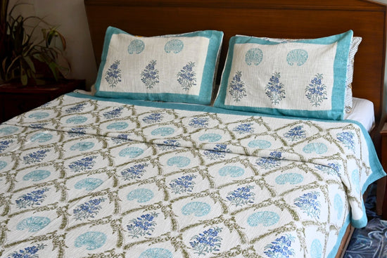 Coastal Fern – Slub Cotton Bedcover for Summer Homes | Handmade in India - Aavya Homes