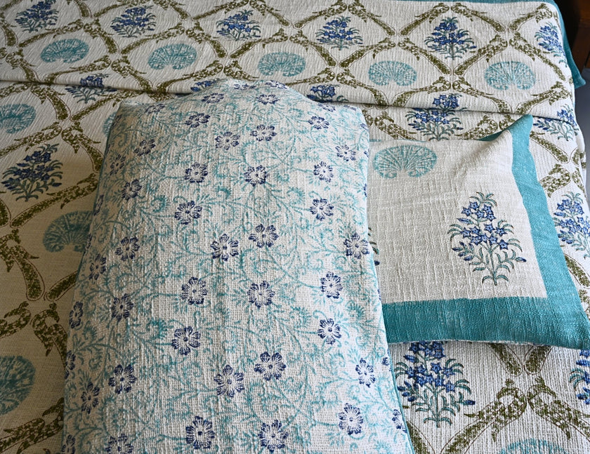 Coastal Fern – Slub Cotton Bedcover for Summer Homes | Handmade in India - Aavya Homes