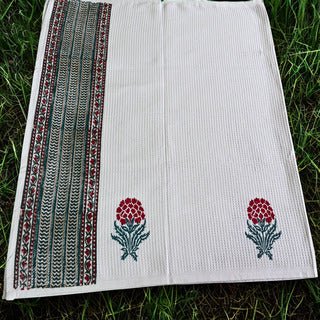 Crimson Bloom – Hand Block Printed ,Soft Cotton Bath Towel (Quick Dry, 100% Cotton) - Aavya Homes