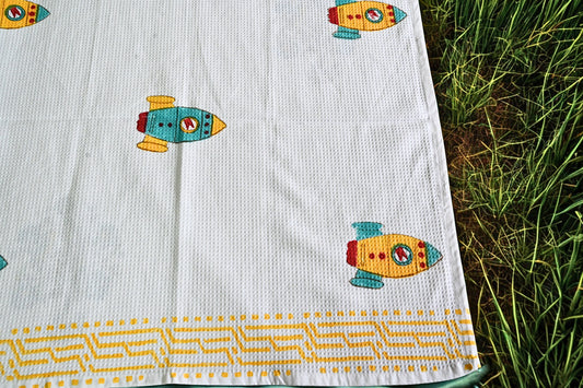 Rocket Dreams-hand block printed Soft Cotton Bath Towel (Quick Dry, 100% Cotton) for kids