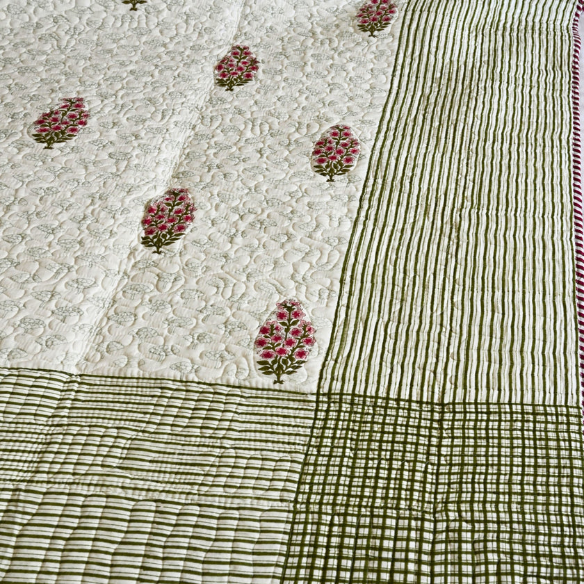 Desert Lily Quilted Bedcover | Floral Handcrafted all weather cotton Quilt – Aavya Homes - Aavya Homes