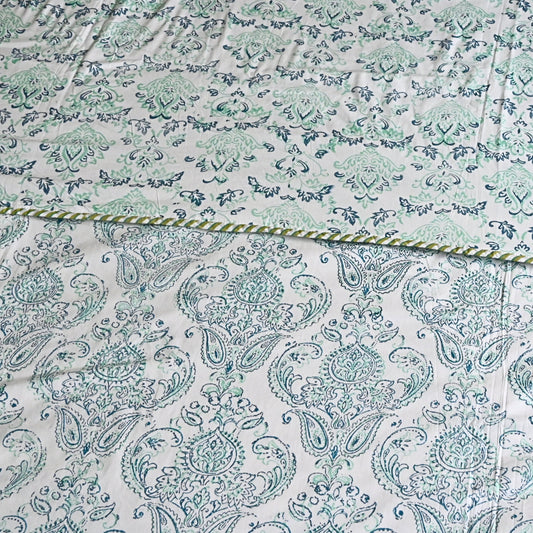 Blue Mirage Dohar –  Double bed,Soft Cotton, Handcrafted, Lightweight Quilt🌿🌸 (3-Layer All season Quilt)
