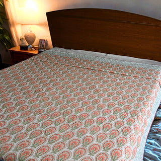 Peach Blossom Charm  – Double Bed Hand Block Printed Cotton Dohar 🌿🌸 (3-Layer All season Quilt)