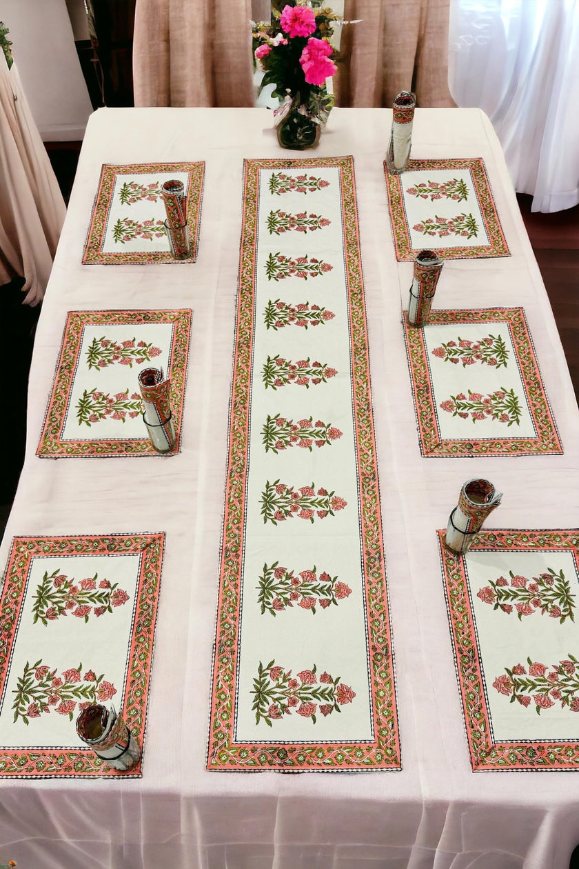 Floral Feast Dining Set – Premium Dining Decor - Aavya Homes