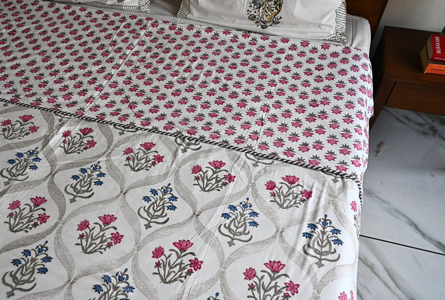 Floral Serenity Cotton Dohar – Soft Cotton, Handcrafted, Lightweight Quilt🌿🌸 (3-Layer All season Quilt) - Aavya Homes