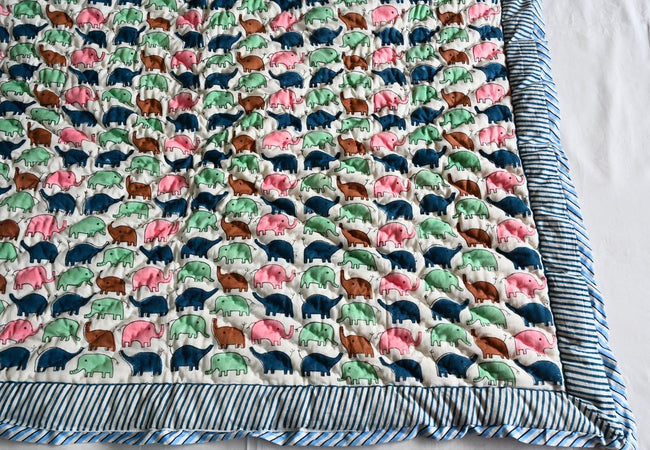 Haathi Raja 🐘 - Organic Cotton Baby Quilt (Newborn, 0 - 3 years) - Aavya Homes