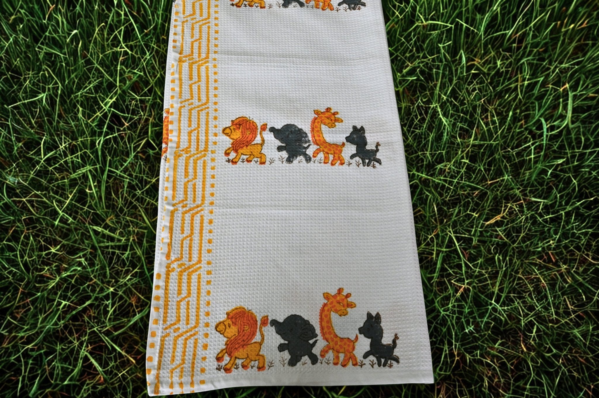 Jungle Parade – hand block printed Soft Cotton Bath Towel (Quick Dry, 100% Cotton) for kids 🦁🦒🐘 - Aavya Homes
