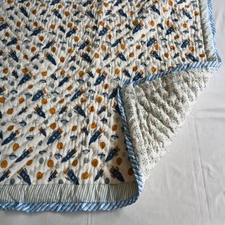 Little Astronaut Adventures 🚀✨ - Organic Cotton Baby Quilt (Newborn, 0 - 3 years) - Aavya Homes