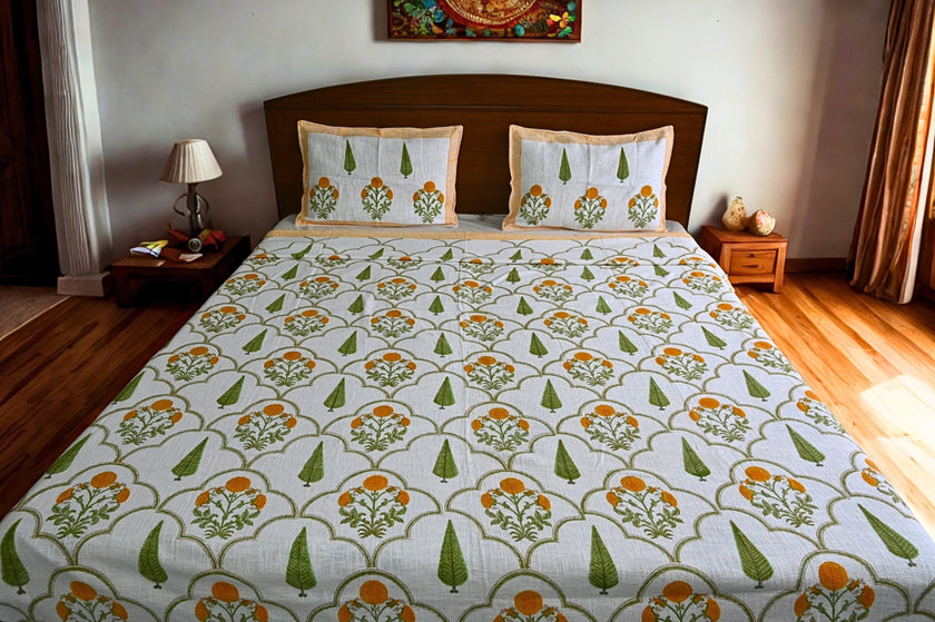 Marigold Charm – Handwoven Slub Cotton Bedcover for Warm Spaces | Aavya Homes - Aavya Homes