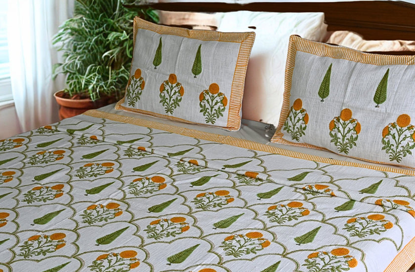 Marigold Charm – Handwoven Slub Cotton Bedcover for Warm Spaces | Aavya Homes - Aavya Homes
