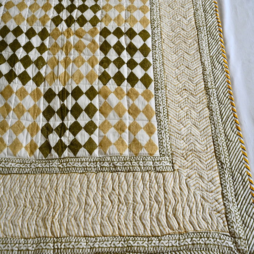 Marigold Whisper Quilted Bedcover | Warm - Toned all weather handmade Cotton Quilt – Aavya Homes - Aavya Homes
