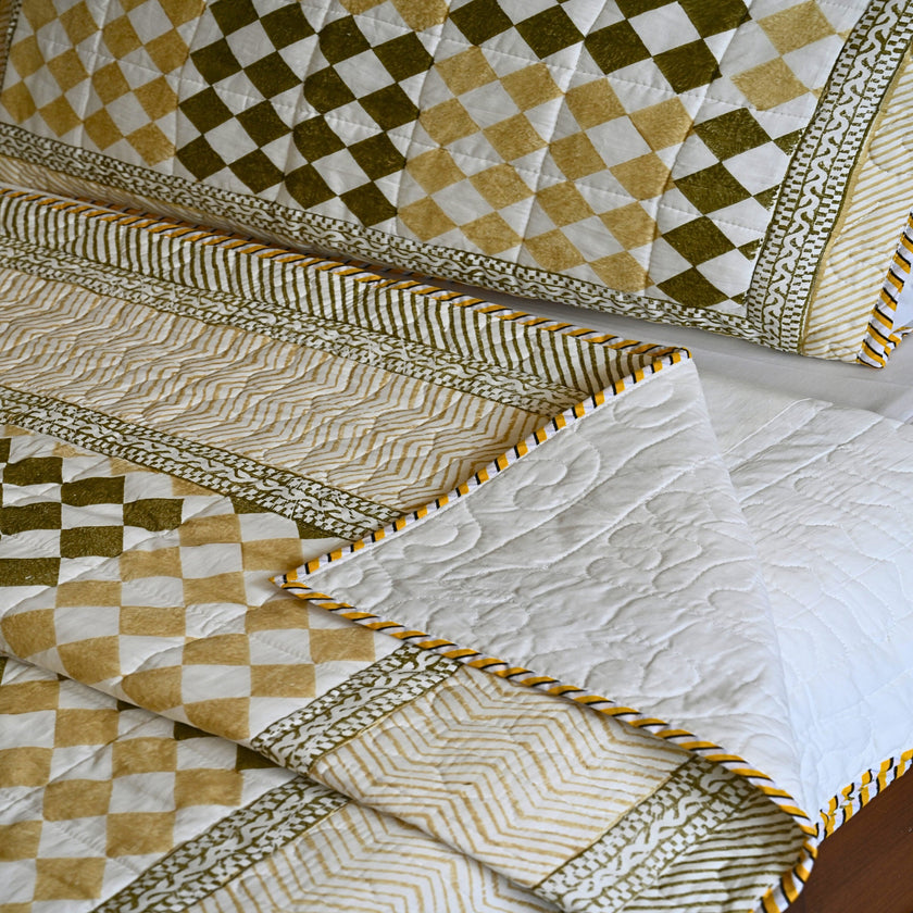 Marigold Whisper Quilted Bedcover | Warm - Toned all weather handmade Cotton Quilt – Aavya Homes - Aavya Homes