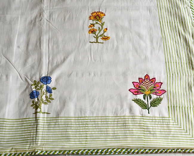 Meadow Bliss Green Dohar – Soft Cotton, Handcrafted, Lightweight Quilt🌿🌸 (3 - Layer All season Quilt) - Aavya Homes