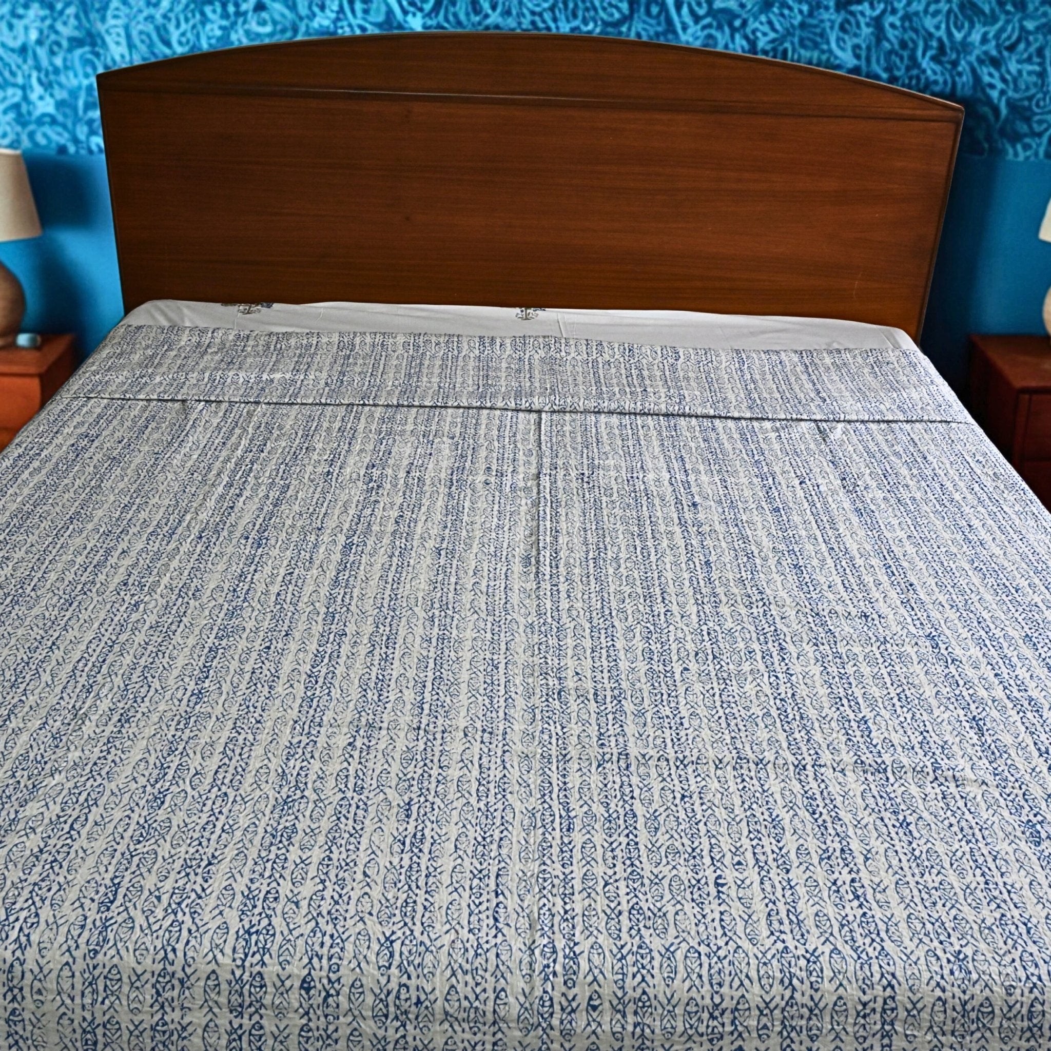 Neel Taal - Kantha bedcover| Hand - Stitched Cotton overlay in Blue – Aavya Homes - Aavya Homes