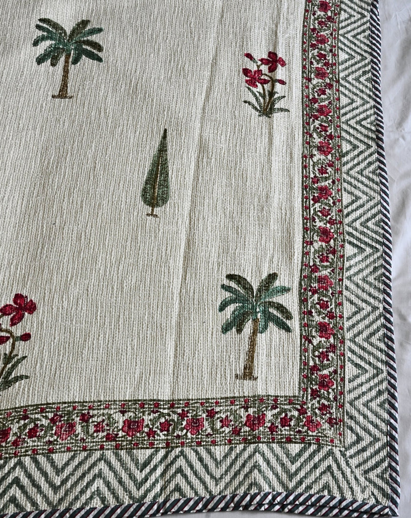 Palm Serenity Slub Cotton Bedcover | Textured block print Artisanal Bedspread – Aavya Homes - Aavya Homes