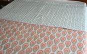 Peach Blossom Charm – Double Bed Hand Block Printed Cotton Dohar 🌿🌸 (3 - Layer All season Quilt) - Aavya Homes