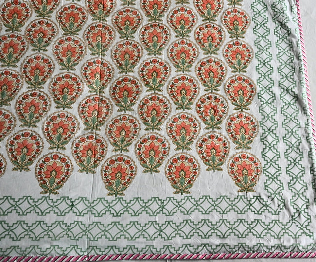 Peach Blossom Charm – Double Bed Hand Block Printed Cotton Dohar 🌿🌸 (3 - Layer All season Quilt) - Aavya Homes