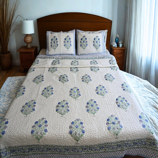 Forest Flow Quilted Bedcover | Handcrafted Cotton all weather Quilt – Aavya Homes