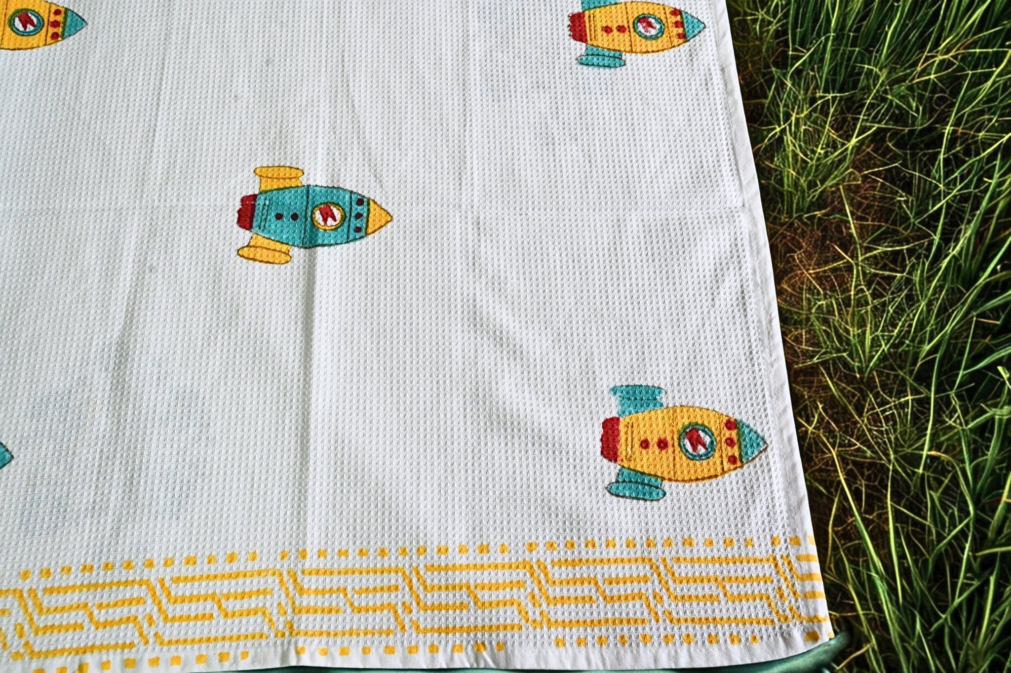 Rocket Dreams - hand block printed Soft Cotton Bath Towel (Quick Dry, 100% Cotton) for kids - Aavya Homes